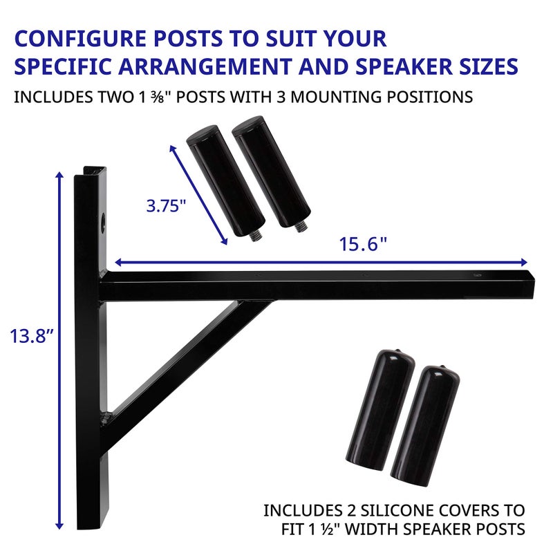 LyxPro Wall Mount Speaker Bracket for Professional Audio PA Speaker Holder Set of 2 Pair Heavy Duty Metal Supports 90 Lbs. Weight Capacity Interchangeable Posts Black - LYXWSB15B - Image 2